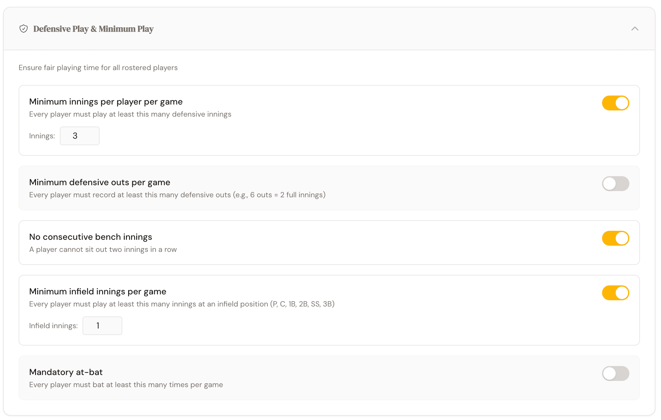 Team rules and settings configuration in Who's on Second