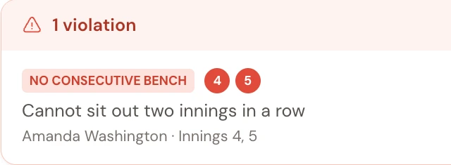 Rule warning: Amanda Washington cannot sit out two innings in a row